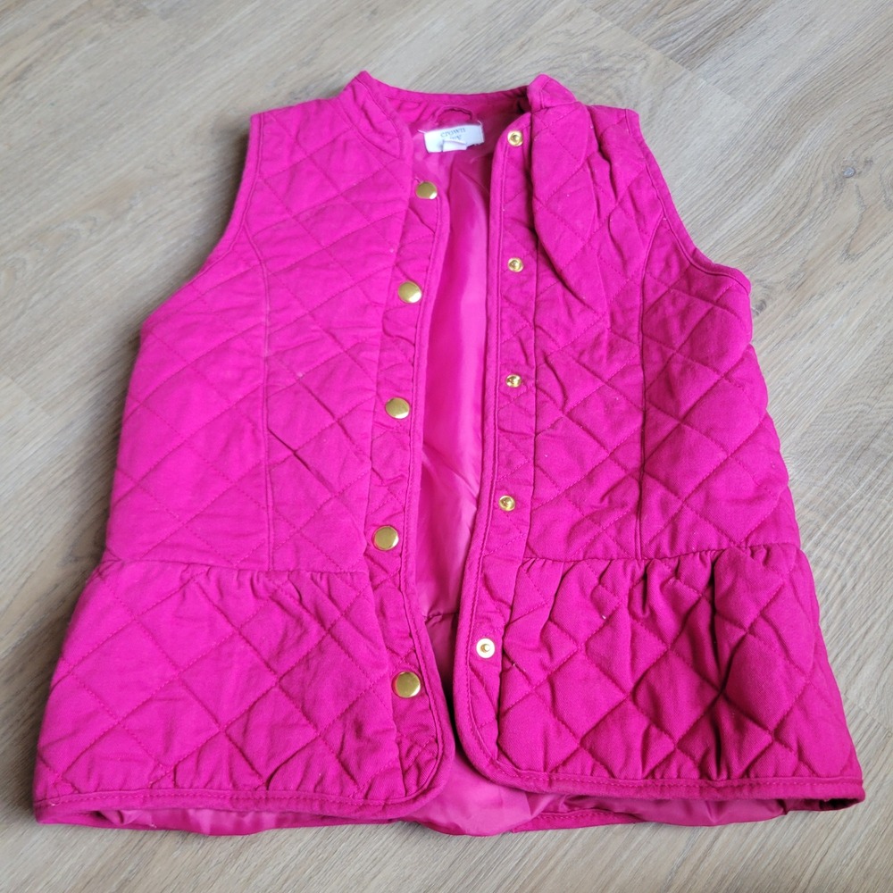 Crown & Ivy Girls Vest‎ M Pink Cotton Quilted Peplum Preppy Snap Front